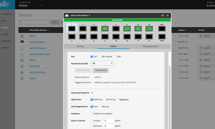 unifi switch 16 gelişmiş port yönetimi