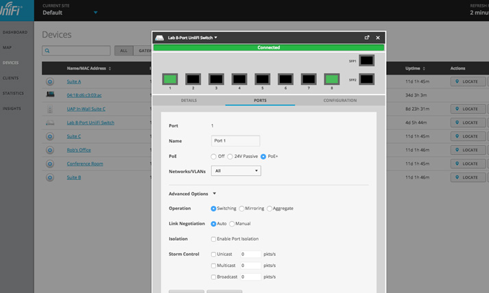 unifi switch 8 gelişmiş port yönetimi