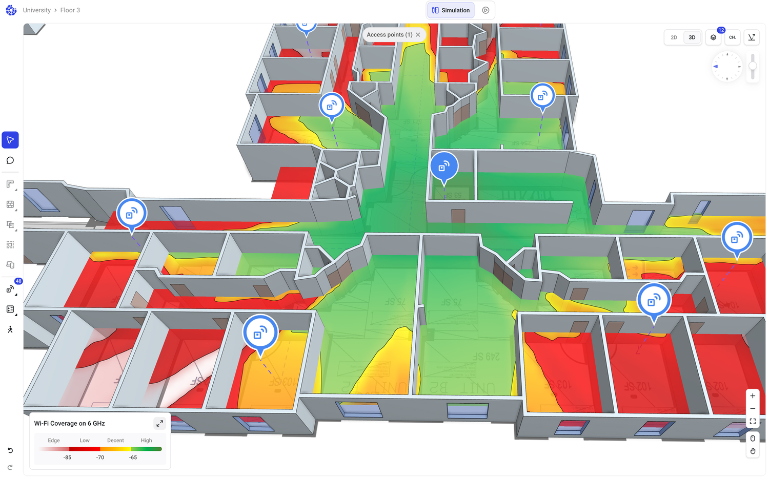 WiFi Kapsama Alanı Çalışması - Ekahau ile yapılmış 3D Heatmap