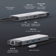 UH9120C USB Tip-C 9'lu hub 100W PD ve 4K HDMI ile
